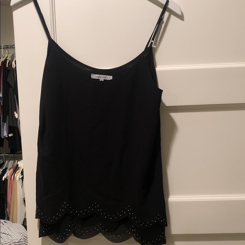 Naked Zebra Black Scalloped Studded Camisole